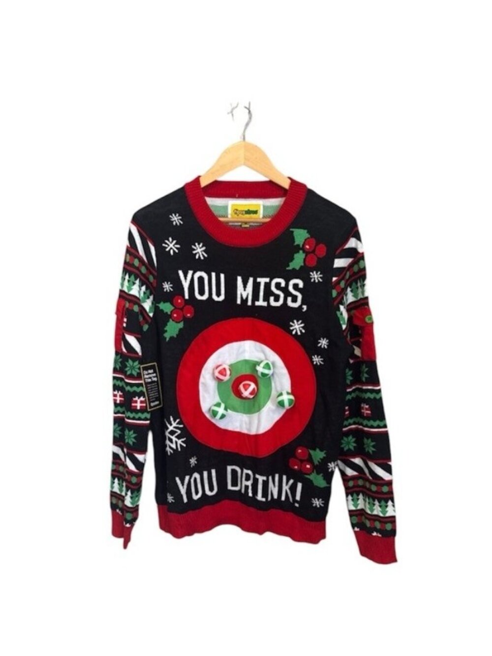 TIPSY ELVES Ugly Sweater Christmas With Sweater Drinking Game! Size Large NWT